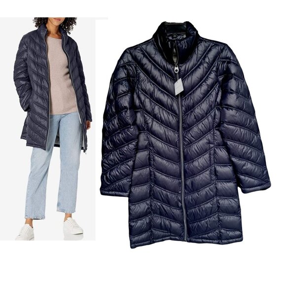 ⭐Women Coat Sz XS Calvin Klein Navy Packable Lightweight Premium Down blend Coat - Picture 1 of 4